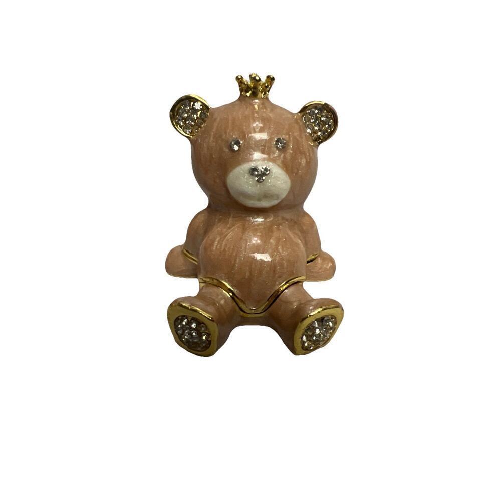 Teddy Bear Trinket Box Baby’s First Jewelry Box Gold Color With Stones Baby Gift